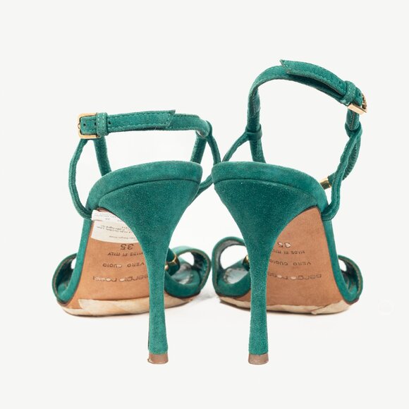 Sergio Rossi Twist Radiant Green Goat Suede Sandals - Picture 3 of 9